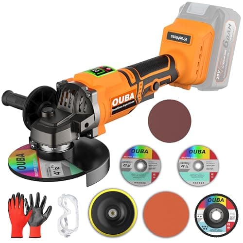 Cordless Angle Grinder Compatible for Dewalt 20V Max Battery, 3 Variable Speed, Brushless Motor with LED, Power Angle Grinder Tool Stand, Flap Disc Grinding, (No Battery), Light Orange