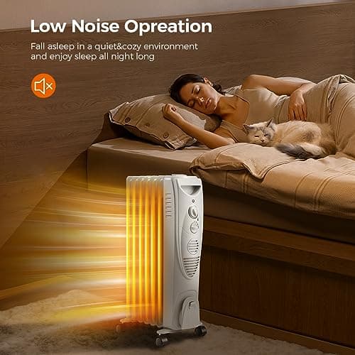 Kismile 1500W Oil Filled Radiator Heater, Portable Electric Heater with 3 Heat Settings, Adjustable Thermostat, Overheat & Tip-Over Protection, Oil Heaters for Indoor Use (Grey) 7