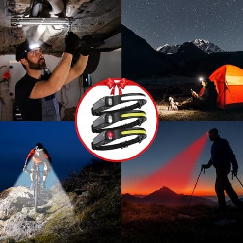 Headlamp Rechargeable 3Pack, 230° Wide Beam LED Headlamp, 7Mode Headlamps for Adults, Head Lamp with Motion Sensor, Red Light Head Lamps LED Rechargeable, Head Lights for Forehead Running Camping 6