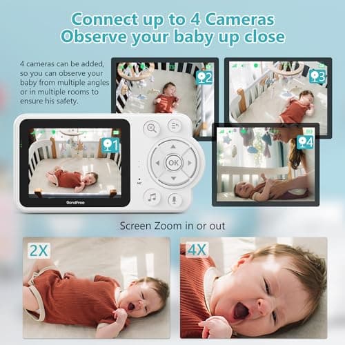 BondFree Baby Monitor with 2600mAH Battery, 30W HD Camera, 2.8”Display, Baby Monitor with Camera and Audio, 1000ft Long Range, Auto Night Vision, 6 Lullabies, Temperature Sensor, Indoor 5