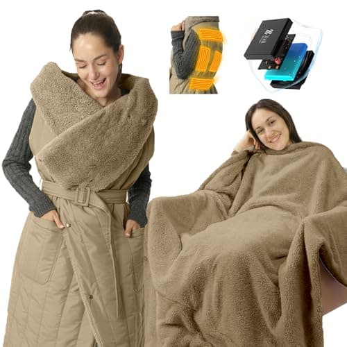 ZonLi Electric Wearable Heated Blanket, 2-in-1 Design Portable Cordless Heated Blankets Battery Operated Heated Shawl Blanket, Rechargeable Power Bank for Home, Office, Travel, Gift for Christmas