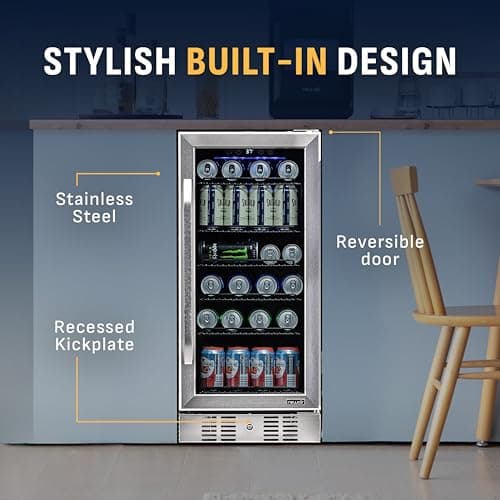 NewAir 96 Can Built-In Beverage Refrigerator | 15” Small Mini Fridge for Bedroom, Home Bar or Office | Quiet Cooling & Precise Temperature Control | Stainless Steel 9