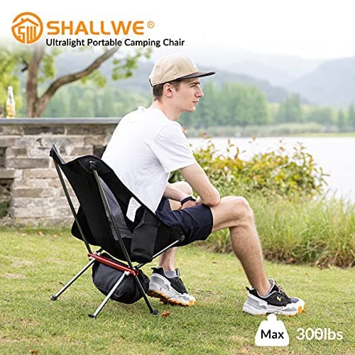 SHALLWE Ultralight Portable Camping Chair,Aviation Aluminum Frame Compact Folding Chairs,300lbs Capacity with Wide Feet and Storage Bag,Suitable for Camping,BBQ,Hiking,Beach,Lawn(Gray) 2