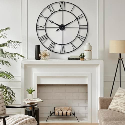 CLXEAST 30 Inch Large Wall Clock Modern, Oversized Roman Numeral Decorative Black Metal Wall Clock for Living Room Decor,House Warming Gifts New Home 7