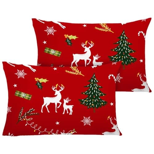 YIYEA Christmas Standard Pillow Cases Set of 2, Ultra Soft Double Brushed Microfiber Pillowcases Standard, Christmas Bed Pillow Covers, Fade Resistant, Easy Slip-On (20"x26")