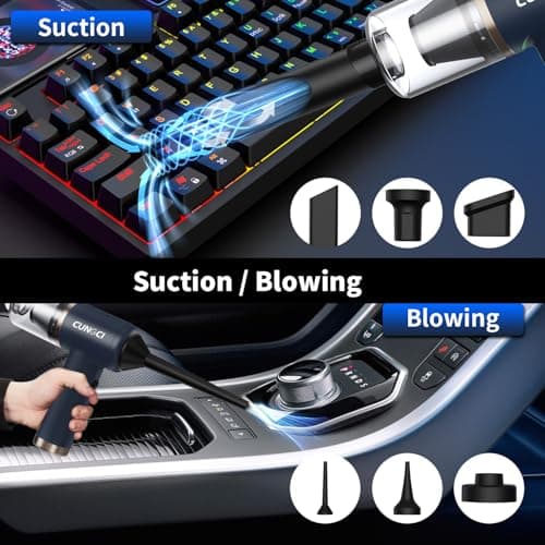 CungCi Car Vacuum Handheld Vacuum Portable Cordless, 18000Pa 5 in 1, 100W Brushless Motor, High Power Vacuum Cleaner with Window Breaker Hammer, LED Light, Multi-Nozzles for Car, Home, Pet, Office 6