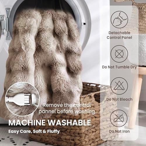 Electric Heated Blanket for Girls & Women, Soft & Luxurious, Faux Rabbit Fur Heating Throw Blankets, 6 Heat Settings, Overheat Protection, Quick Heating, Memory Function, Gift-Ready Design, 50"x60" 6