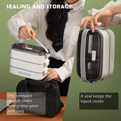 HEWOOH Large Bento Box Adult Lunch Box (74 Oz Large Capacity), Reusable, Including Lunch Bag,Salad Cup, Cutlery, 3 Dividers, Suitable For Dishwasher And Microwave.(White) 8