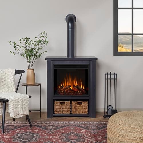 Real Flame Black Hollis Electric Fireplace - Freestanding with Remote Control - 6 Flame Colors & 5 Brightness Levels, Black 7