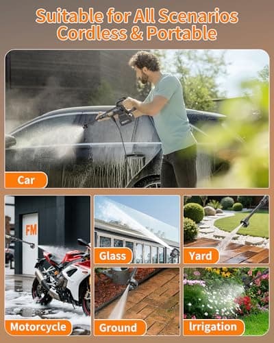 Cordless Pressure Washer Battery Powered; 990PSI Cordless Power Washer with 6-in-1 Nozzle, 23FT High-Elastic Hose, 21V Battery&Charger; Portable Handheld Pressure Washer Cleaner for Home (5022-BK2) 8