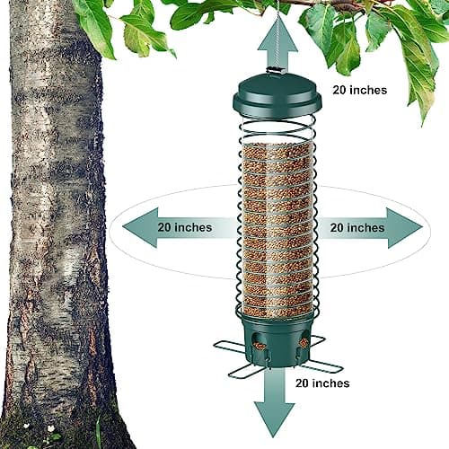 LCSEVEN Bird Feeder for Outdoors Squirrel Proof Bird Feeders for Outside Hanging, Metal Wild Bird Seed Feeders for Bluebird, Cardinal, Finch, Sparrow, Blue Jay, 4 Ports, Chew-Proof, Weather-Resistant 7
