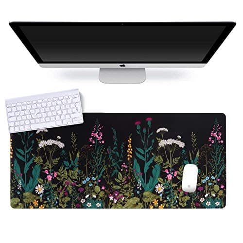 iCasso Desk Mat, Big Desk Pad, XXL Extended Gaming Mouse Pad, Large Mouse Pad for Desk Protector, Rubber Base Mousepad with Stitched Edges, Keyboard Mouse Mat for Work, Game, Office, Home - Weeds 8