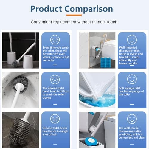 Disposable Toilet Brush with 32 Refills, Wall Mount Toilet Bowl Brush, 32PCS Powerful Toilet Brush Refills, Toilet Bowl Wand, Convenient and Contact-Free Toilet Brush Disposable. 7