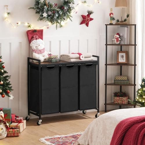 HOOBRO Laundry Sorter 3 Section, Laundry Hamper with Wheels, 3 × 11.5 Gal (43.5 L), Rolling Laundry Basket, Pull-Out and Removable Oxford Fabric Laundry Bags, Rustic Brown and Black BF76XY01 8