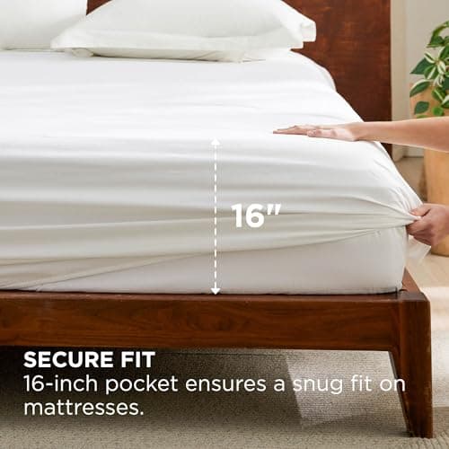 Bedsure 100% Cotton Fitted Sheet Queen Size - Cotton Percale Bed Sheet, Crisp Soft & Breathable, Prewashed Process Design, Single-Side Storage Pocket (White, 60x80+16 Inches, 1 Piece) 5
