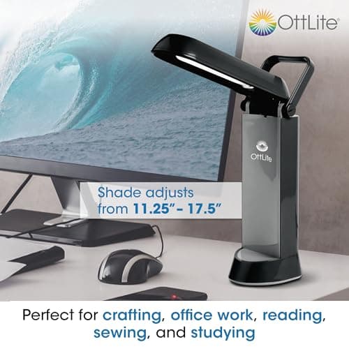 OttLite Folding Task Lamp, Black – Multi-Position Shade, Fold-Up Design, Portable Handle, Low Heat, Low Glare Illumination, Fits Desks & Workstations 7