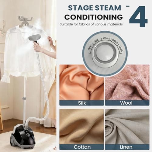 DUMOS Garment Steamer for Clothes Standing, 1500W Efficient Clothes Steamer Standing, 1.7L Water Tank for 55 Min Continuous Steaming with Wheels, Professional Fast Heating Wrinkle Remover 8