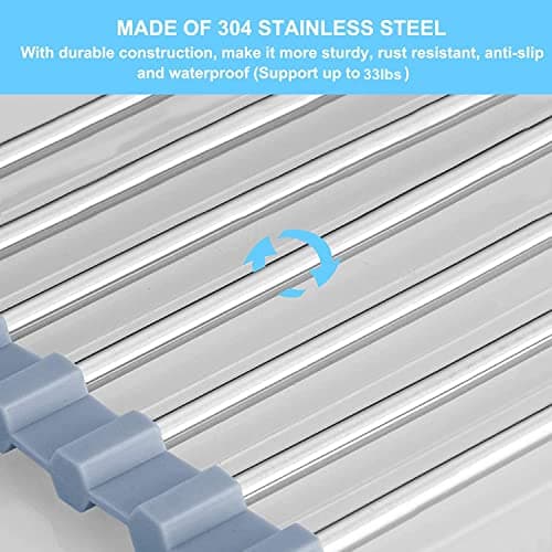 Seropy Roll Up Dish Drying Rack, Over The Sink Dish Drying Rack Kitchen Rolling Dish Drainer, Foldable Sink Rack Mat Stainless Steel Wire Dish Drying Rack for Kitchen Sink Counter Storage 17.5x11.8 5