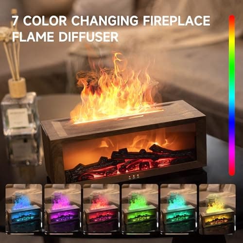 TMEHM Fireplace Flame Air Diffuser Humidifier,7 Colors Aromatherapy Essential Oil Diffuser,Ultrasonic Aroma Humidifier with Timer for Home,Bedroom,Office,Yoga (Dark Wood Grain) 5