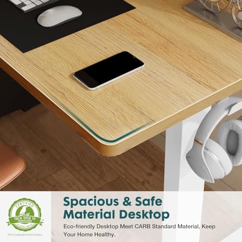 Smug Adjustable Height Standing Desk 63 Inch Electric Sit Stand Up Down Computer Table Ergonomic Rising Modern Lift Motorized Gaming Desktop Workstation for Work Home Office - Oak 5