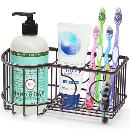 Simple Houseware Multi-Functional 6 Slots Toothbrush Holder, Bronze