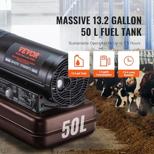 VEVOR Kerosene Forced Air Heater, 215000 BTU Portable Torpedo Diesel Space Heater with Thermostat, 13.2 Gallon Tank Energy-Efficient heavy-duty Heater, for Indoor Outdoor Use Workshop Industry 5