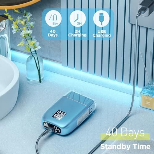Electric Razor, Electric Shaver for Men, Upgraded Foil Shaver with 3 Speeds, Double Floating Blade IPX7 Waterproof Wet/Dry LED Display USB Type C Rechargeable Blue 5