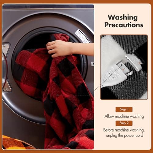 Electric Heated Sherpa Buffalo Plaid Christmas Throw Blanket with 8 Heating Levels & 8 Hours Auto Off, Fast Heating Warm Plush Washable Blanket with Over-Heat Protection, ETL Certification, Black 7