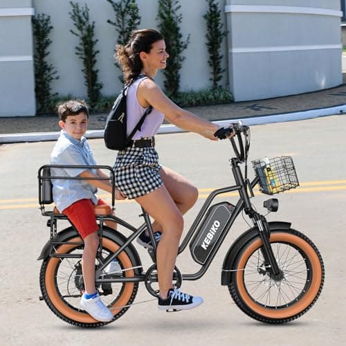 EUYBIKE Electric Bike for Adults, 20"x 4" Fat Tire 35MPH Ebike, 1450W Peak Cargo Ebike with 48V 20AH Removable Battery, 80 Miles Mechanical Disc Brake 2 Seater Electric Bicycle Black with Safety Seat 8