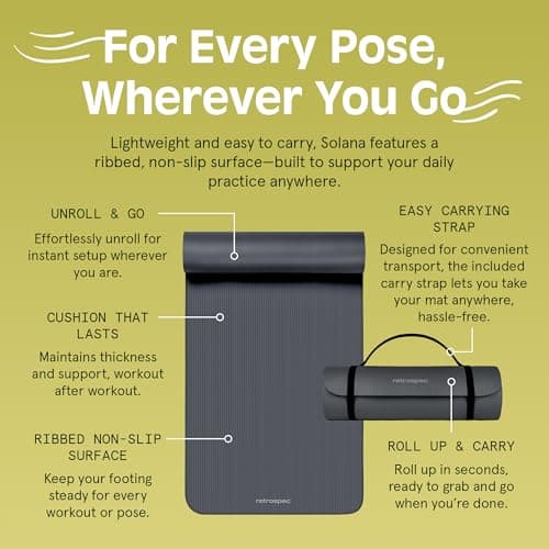 Retrospec Solana Yoga Mat 1" Thick With Nylon Carry Strap for Men & Women - Non Slip Exercise Mat for Home Yoga, Pilates, Stretching, Floor & Fitness Workouts 5