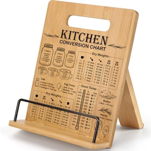 Bamboo Cookbook Stand for Kitchen Counter, Recipe Book Holder with Measurement Conversion Chart, Adjustable Cookbook Holder, Essential Accessories Women Gifts for Easter Birthday Mothers Day