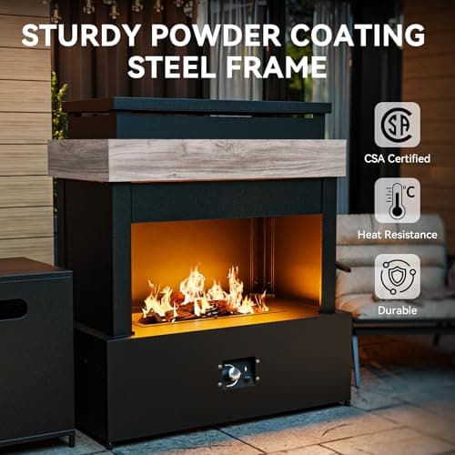 Gardenbee 35'' Outdoor Propane Fireplace with Tank Storage, 50,000 BTU Outdoor Gas Fire Pit with CSA Certified, Adjustable Flame, Dust Cover, Smokeless Ceramic Wood for Patio, Garden, Deck, Gray/Tan 5