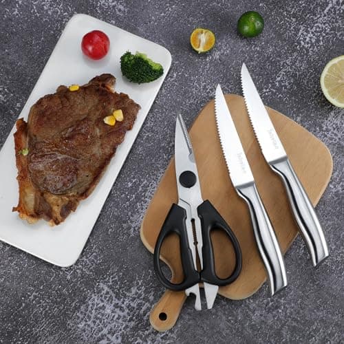 isheTao Knife Sets for Kitchen with Block, 15 Piece Kitchen Knife Set, Ultra Sharp Chef Knife Set for Kitchen, High Carbon Stainless Steel Knife Block Set with Sharpener, Silver 9