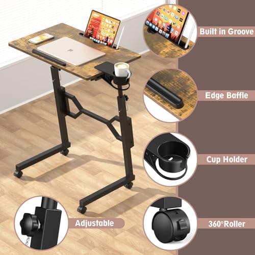Enayplon Small Standing Desk with Wheels, Portable Treadmill Desk, Rolling Desk Adjustable Height for Laptop, Mobile Standing Table for Walking Pad, Bedside Table 5