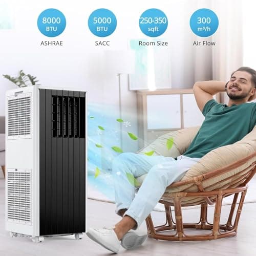 Portable Air Conditioner, 8,000 BTU Cools up to 350 Sq. Ft., LED Touch Panel, with Remote Contro, Built-in Dehumidifier, Fan, 3 in 1 Compact Indoor Quite AC Unit for Home Office Dorm RV, Black 4