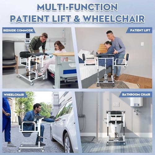 Drexo Patient Lift Transfer Chair, 5 in 1 Patient Lift Chair with 180°Split Seat, Height Adjustable Patient Transfer Chair with 4 Casters for Home Seniors Elderly, Load 450Lbs (Non-Fold, Silver) 7