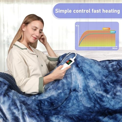 Cushious Electric Heated Blanket Throw 50''x60''Size Faux Fur Heating Blanket 10 Heating Settings, 1-8h Timer & Overheat Protection, Machine Washable, Soft Flannel and Sherpa Full Body Warmth 6
