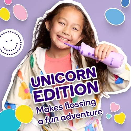 BURST Kids Water Flosser (Unicorn) | Cordless & Rechargeable Water Flosser for Teeth | 3 Gentle Pressure Modes | Silicone Safety Tip | Braces-Friendly | Fun, Kid-Safe Design | 155mL Water Tank 6