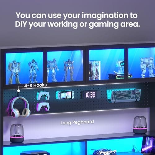 SEDETA Electric Standing Desk with Storage, Gaming Desk with Hutch and Pegboard, Sit Stand Up Desk with Led Lights, Power Outlet, Monitor Shelf, Keyboard Tray for Home Office, Black 6