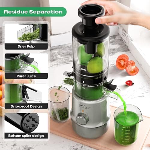 Bear Masticating Juicer Machine | Slow Cold Press Juicer with 4.1in Large Feeding Chute for Whole Fruits, Vegetables | Reversible Auger Easy to Clean 5
