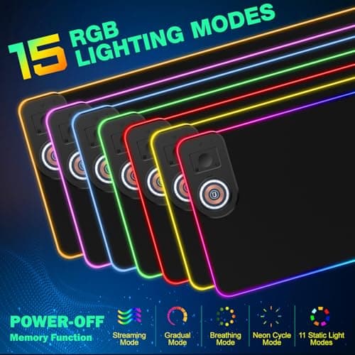 RGB Gaming Mouse Pad Wireless Charging Desk Mat with Foldable Phone Stand, Large LED Gaming Mat 800x350x4mm, 15 Light Modes, Waterproof, Keyboard Pad for PC Computer, Includes 20W PD Power Adapter 5