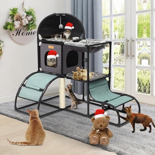 Oceskyha Cat Tree for Large Cats, Indoor, Multi-Level, Cat Furniture with Cat Bed Cave, Scratching Posts, and Toys