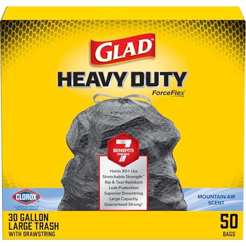 Glad ForceFlex Heavy Duty Trash Bags With Clorox, Mountain Air, 30 Gal, 50 Ct (Package May Vary)