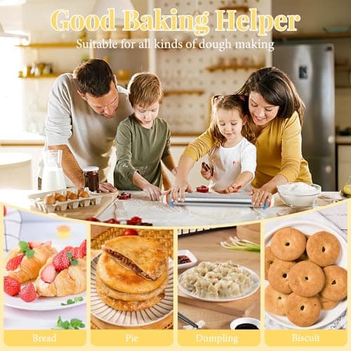 Adjustable Rolling Pin with 4 Thickness Rings for Baking, 17” Stainless Steel Dough Roller with Clear Measurement Markings for Pizza, Fondant, Pie, Cookies, Baking Supplies, Pastry, Pasta 6