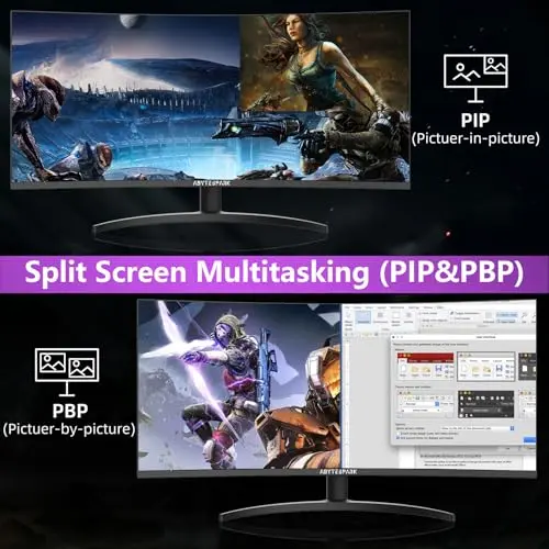 abytespark 34 Inch Curved Ultra Wide WQHD 4K (3440 × 1440) Gaming Monitor, 165Hz 1500R-PIP/PBP, 1ms (MPRT), HDR400, DCI-P3 95%,FreeSync & G-Sync, 2 x DP 1.4 and 2 x HDMI 2.0, Tilt Height Adjustment 7