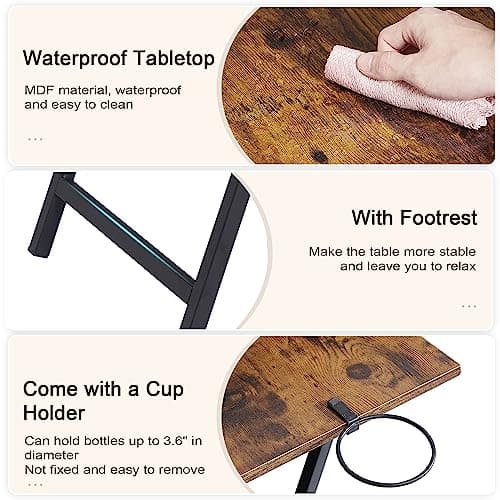 VECELO Folding TV Tray for Eating Set of 2, Portable Dinner/Snack Table with Cup Holder for Couch, Living Room and Small Space, Antique Brown 7