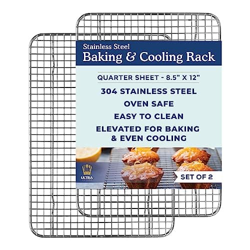 Ultra Cuisine Oven-Safe, Dishwasher-Safe 100% Stainless Steel Cooling & Baking Rack Set - Tight-Wire Bake for Oven Cooking - Heavy Duty - 8.5x12 - Set of 2 - Small Quarter Sheet Pan Cooling Racks