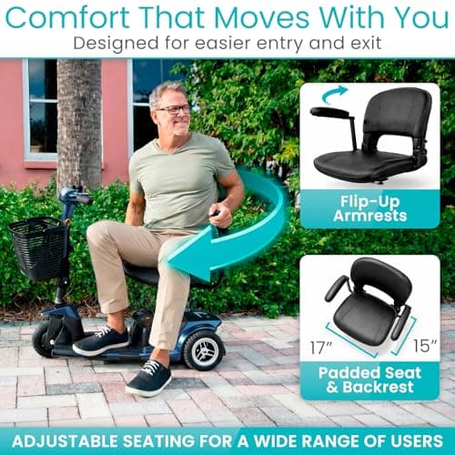 Vive 3 Wheel Mobility Scooter - Electric Powered Mobile Wheelchair Device for Adults - Folding, Collapsible and Compact for Travel - Long Range Power Extended Battery with Charger and Basket Included 5