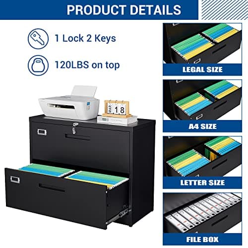 Fesbos Lateral File Cabinet with Lock, 2 Drawer Large Metal Filing Cabinet,Home Office Lockable Storage Cabinet for Hanging Files Letter/Legal/F4/A4 Size-Assembly Required 5