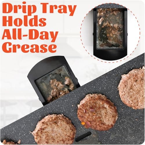 12x20inch Electric Griddle by BBQ Masters, 1700W Fast Even Heating, ILAG Granite Nonstick, Sloped Cooking Surface, Frameless Design for Easy Cleaning, Great for Family Gatherings, Black 8